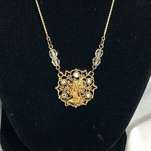 Vintage Goldtone Ladies Damsel Face Necklace (Made in Korea)